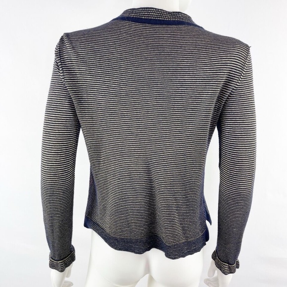 Marella Blue Ruffle Knit Sweater Size XS Gold Stripes Preppy Holiday Jumper - Picture 6 of 8